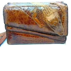 Vintage 1940s genuine croc/Alligator  chic safari south american Handbag